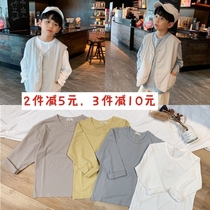 Boy long sleeve T-shirt cotton 2020 Spring and Autumn new childrens clothing childrens white base shirt solid color autumn clothes