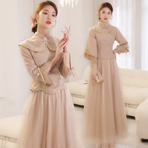 Chinese bridesmaid dress Chinese style 2021 New Autumn Fairy temperament thin sister Group dress women long sleeve arm