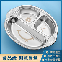 Food Grade 304 stainless steel plate for household children eating rice plate baby cartoon separation anti-drop plate