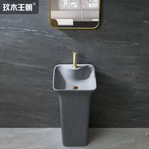 Nine wood dynasty artificial stone column basin Wash basin Wash basin One-piece vertical washbasin Nordic simple cement gray