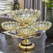 Light luxury high-grade golden crystal glass double fruit plate European home living room Hotel 5 grid snacks dried fruit plate