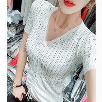 Europe and the United States tide brand 2021 summer new women's thin short sleeve T-shirt women's ice silk sweater tight drawstring jacket