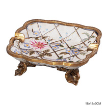 Cigar ashtray large rectangular ceramic European style copper carved base lace smoke slot enamel color hand painted living room decoration