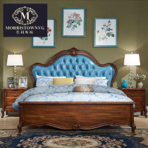 American leather solid wood bed soft back European luxury master bedroom wedding bed high-end villa hotel 18 m double bed