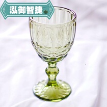 Inins style relief retro home big red wine High foot cup wine glass green good looking wine goblet girl