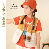 LittleNaive small day real famous girls tooling vest vest wearing foreign style childrens vintage horse clip