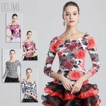 Modern dance clothes new womens 2021 national standard dance ballroom dance waltz dance three-point sleeve top adult ice silk dance clothes