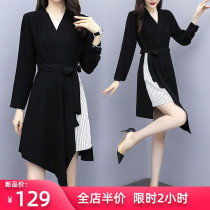 2021 new spring and autumn tide large size womens fat mm dress shows thin foreign style net red fashion irregular color matching