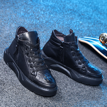 Casual mens high-top shoes spring 2020 new trend Korean fashion simple leather British crocodile leather shoes