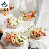 Milan Korean version oval willow profile handmade basket handmade flower basket with flower basket simple and bamboo woven basket containing basket