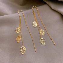Leaf earrings 2021 New Tide long light luxury original design temperament retro style 2020 tassel ear ornaments