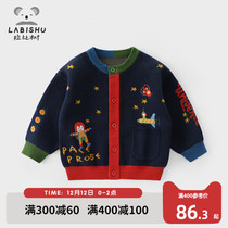Rabbi tree childrens clothing boys cardigan sweater 2021 autumn and winter New Baby padded knitwear children coat clothes