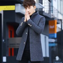 Fugui bird autumn winter in long style coat of wind coat male and Korean version swarm with pure color thickening plus cotton wool