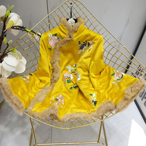 Chinese style improved Tang dress cheongsam cotton jacket top female small jacket winter rabbit hair thickened slim Chinese style embroidered coat