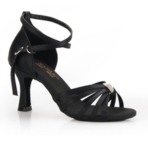 Dance shoes new Latin dance shoes womens satin middle heel square dance shoes Chia samba dance shoes soft bottom practice