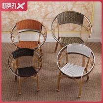 New rattan chair Single bamboo stool Small square stool Balcony tea garden Small tea chair circle chair Rattan reinforced outdoor