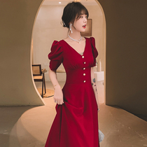  Toast clothes can usually be worn 2021 new bride wine red engagement dress summer wedding back door red skirt