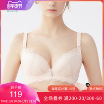 Water flower sexy lace edge comfortable breathable big chest small bra underwear large size thin cup non sponge bra women