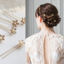 Wild retro small gold flower enamel flower U hair fork embellished bun dish hair European and American style bridal headdress hair plug