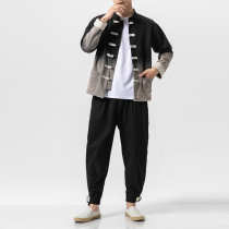 Chinese style suit mens retro jacket spring and autumn Tang suit National style Harlem pants bunch feet two-piece practice coat tide
