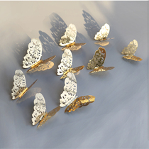 3D Solid Simulation Metal Texture Hollowed-out Paper Butterfly Wall Sticker Living-room Bedroom Children Room Mall Shop Window Decoration