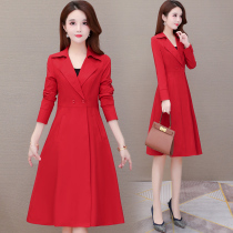 New fall womens pure color 100 hitch OL wind clothes over knee trendy minimalist mid-length casual windsuit jacket female blouse