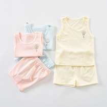 Beiyiner baby vest short sleeve set cotton boneless Summer men and women baby sleeveless pajamas two-piece thin