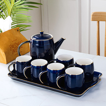 Ceramic light lavish drinking water cup Home suit European-style living room tea tea teapot teacup kettle cup with tray