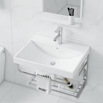 Simple hanging wall type washbasin stainless steel bracket ceramic washbasin small family type toilet integrated simple basin