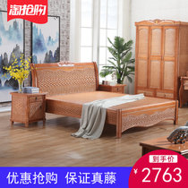  Real rattan woven bed One meter five rattan art single double bed 1 8 meters rattan bed Rattan wood bed Real plant rattan bed 3015