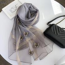 Silk scarves upscale real silk mulberry silk scarves long Han version wool foreign air scarf spring autumn shawl mother with embroidery
