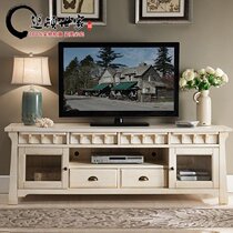 Living room American country all solid wood antique white old open paint 1 meter 8 LCD 2 sliding door TV cabinet