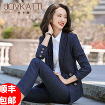 Korean version of the fashion plaid suit suit female president business dress autumn and winter new white-collar work temperament overalls