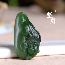 Yurun Yupin Hetian Jade Jasper cat pendant Russian green cat pendant auspicious jade pendant