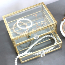 Golden Loh Cocoa Metal Quadrilateral Glass Table Top Decorated Jewelry Containing Box Glass Case Suit