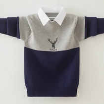 Shirt collar dummy two boys sweaters bottom blouses jacket autumn and winter plus suede thickened CUHK child-knitted sweatshirt polo