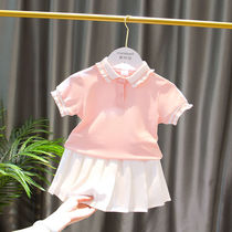 Girls summer clothes suit short sleeves T-shirt 2021 new children Summer blouse womens baby foreign air skirt Two sets