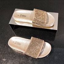  Summer new fairy feng shui diamond slippers for women to wear fashion thick-bottomed wild pregnant women non-slip flat bottom one word cool drag