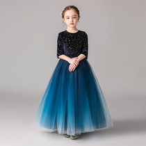 Childrens dress Princess dress Girls birthday blue little girl Catwalk flower girl wedding dress Piano performance suit high-end summer