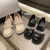 Good morning bubble British style small leather shoes female Japanese jk shoes crystal high loafers retro rough heel Mary Jane shoes