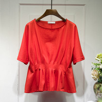 South Korean summer new short sleeve T-shirt female loose with lean folds to collect waist and round collar fashion half sleeves bottom blouses