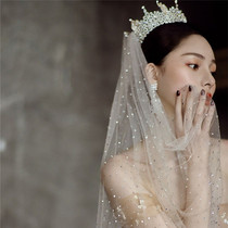 High-grade nail drill bride wedding long veil champagne color single layer hair comb hot drill yarn Photo photo yarn