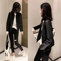 European station spring and autumn season 2021 new European goods small leather jacket womens motorcycle jacket short wild leather jacket tide