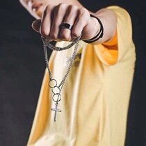 South Korea INS Wind double cross three ring necklace hip hop men and women trendy Red Red couple choker