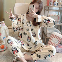 Coral velvet pajamas womens winter thickened flannel princess style sweet and cute suit home clothes spring and autumn and winter