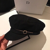 Korean spring and summer beret womens Japanese striped octagonal hat Mens and womens British Painter hat Womens Korean version of the cap