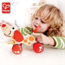 hape dragging dog baby child holding rope toy baby learning to pull puppy pulling line wood to pull the drag