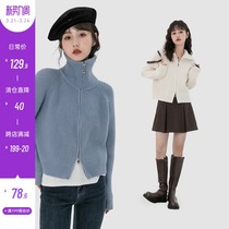 Spot light sweater sweater women polo collar short winter new design sensation small crowd easy zipper blouse jacket