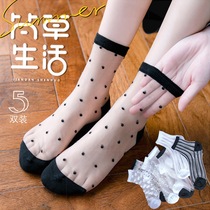 Crystal socks female glass silk tube socks ins tide feet transparent stockings summer cotton bottom super thin spring and autumn