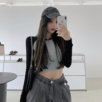 Vanya round shoulder sleeve and blouse shirt Spring and autumn to fit a short high waist long sleeve T-shirt